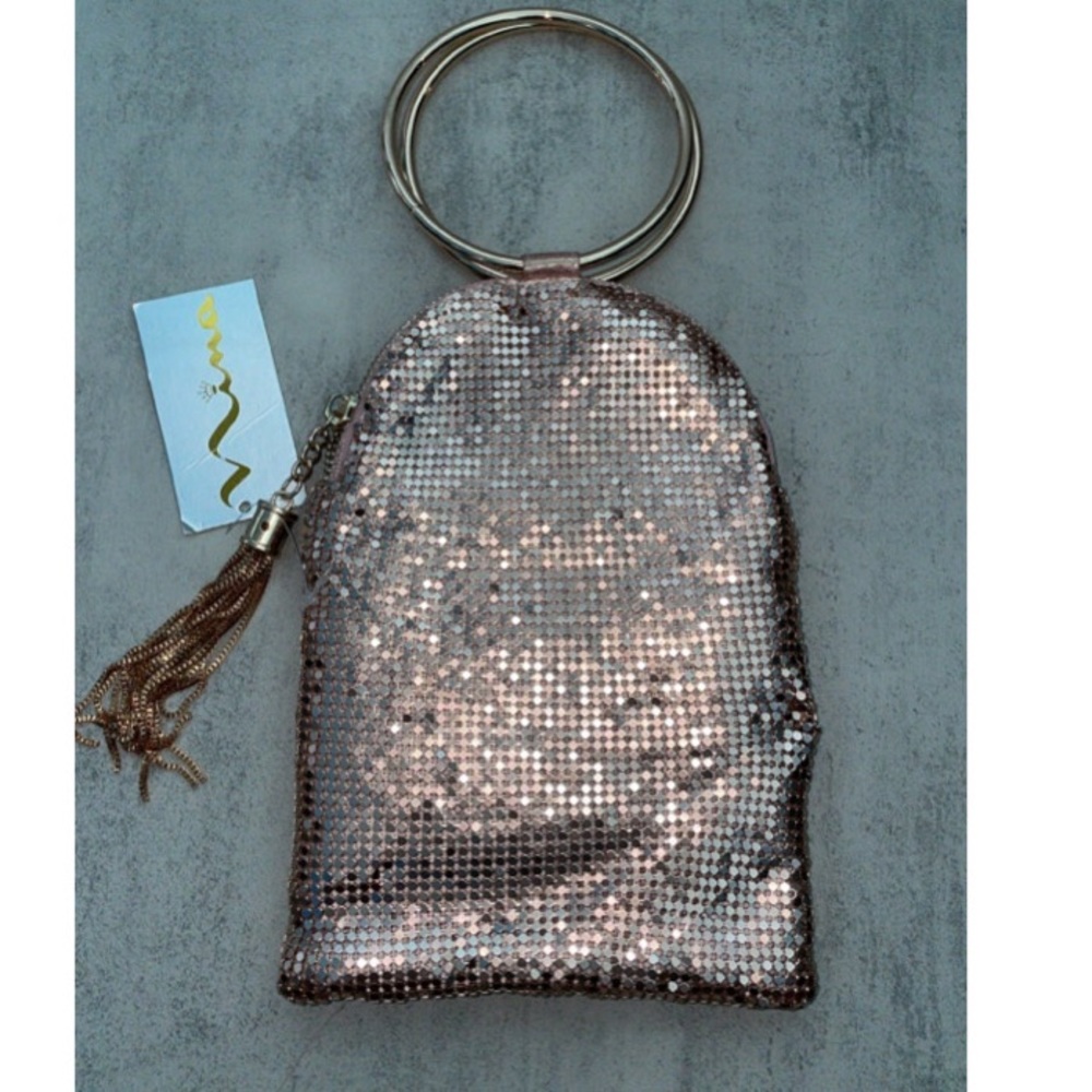 NWT Nina Chandler Rose Gold Mesh Metallic Clutch - Picture 7 of 8